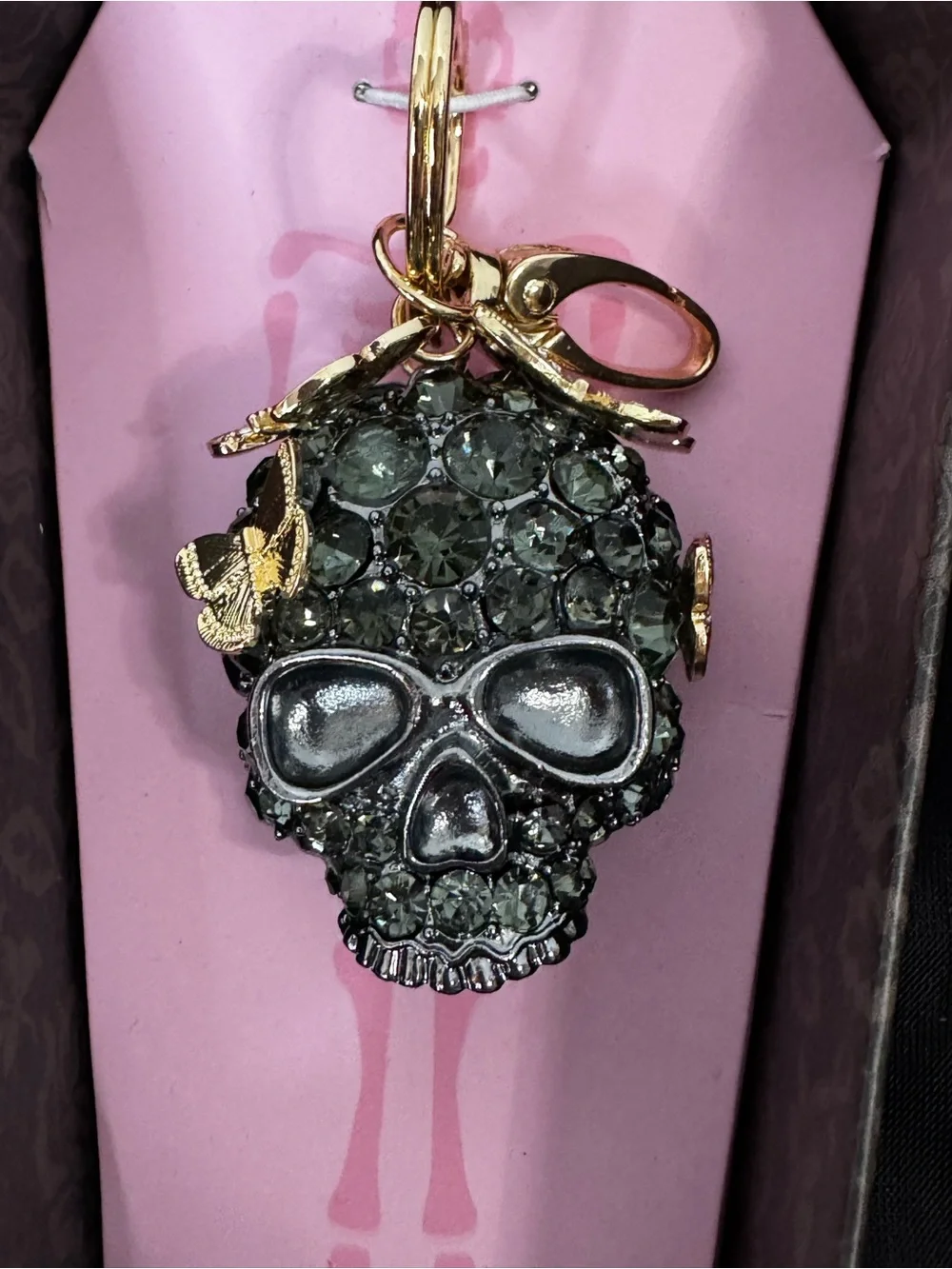 Betsey Johnson Black Crystal Skull Keychain/Purse Charm